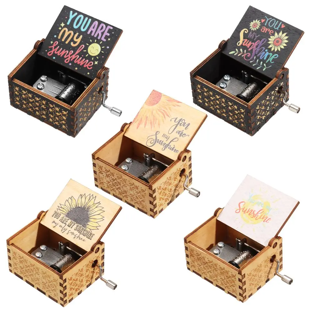 You Are My Sunshine Engraved Hand-Cranked Wooden Musical Box Suitable Gifts for Birthday Christmas Valentine's Day Thanksgiving