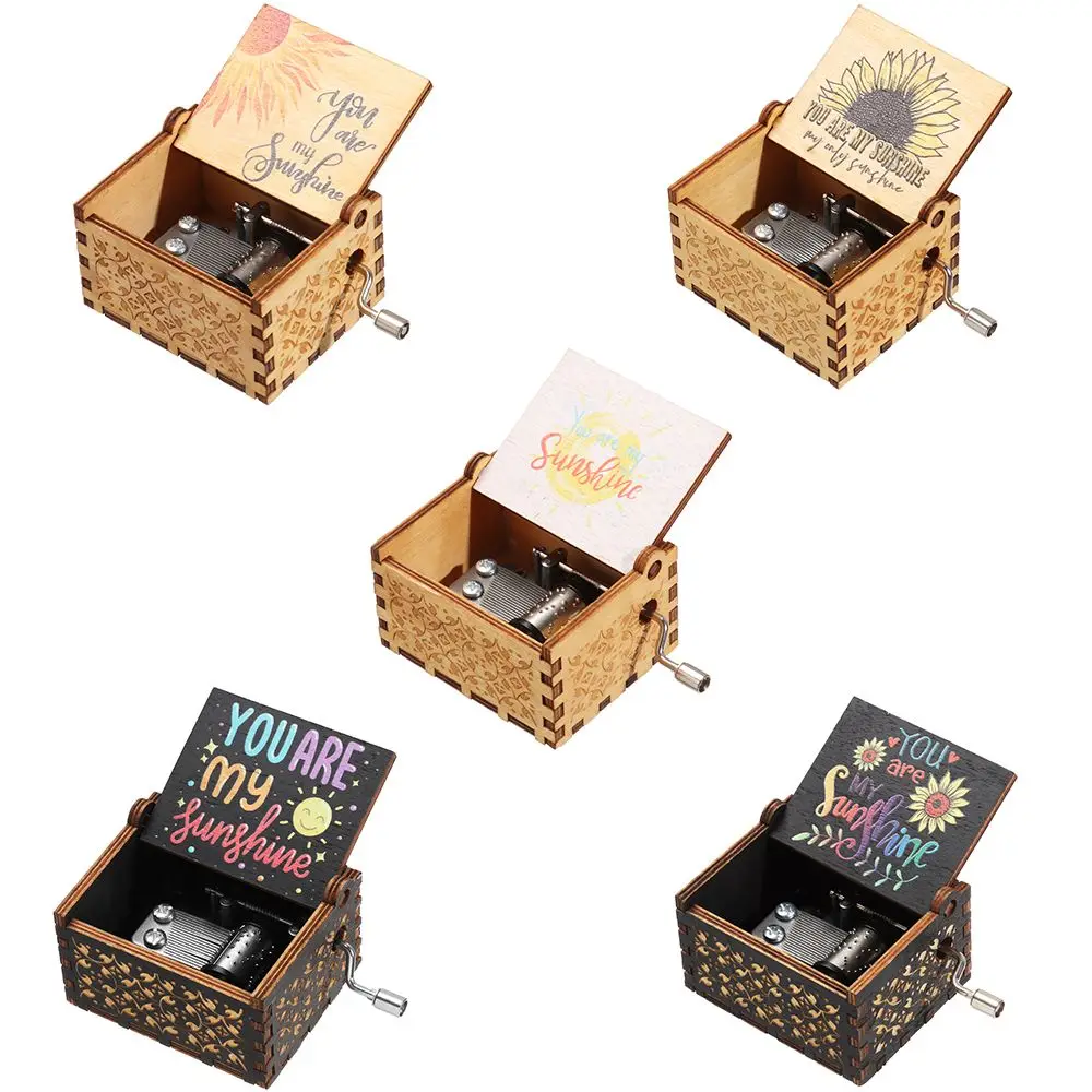 You Are My Sunshine Engraved Hand-Cranked Wooden Musical Box Suitable Gifts for Birthday Christmas Valentine's Day Thanksgiving