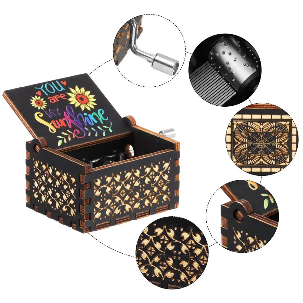 You Are My Sunshine Engraved Hand-Cranked Wooden Musical Box Suitable Gifts for Birthday Christmas Valentine's Day Thanksgiving