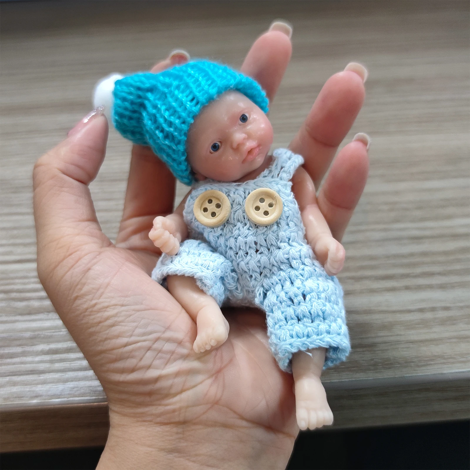 Reborn Baby Dolls Sleeping Silicone Full Body Boy 4.5inch Miniature Babies with Blue clothes Accessories for Christmas Gift Kids
