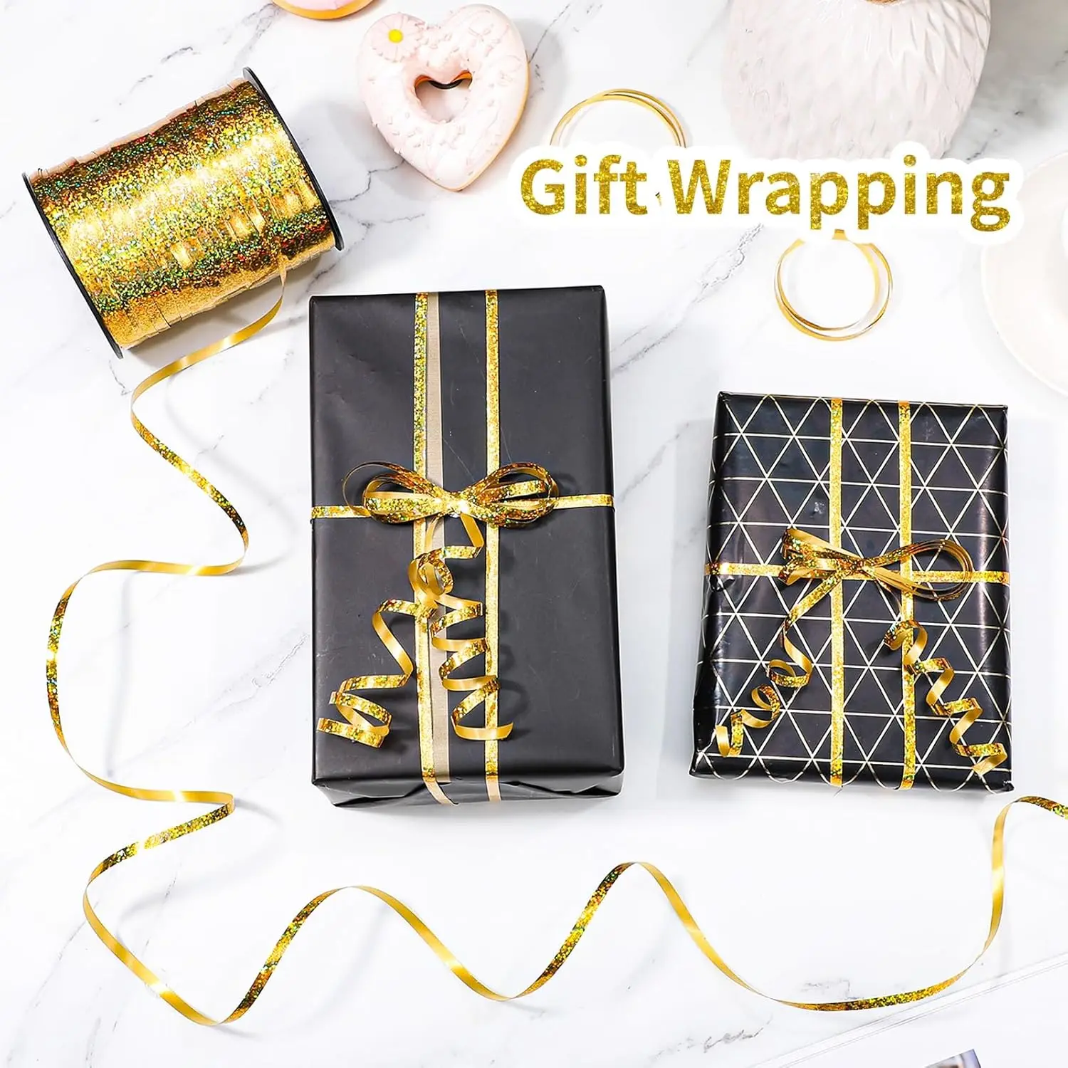 100 Yards Gold and Silver Curling Ribbon Shiny Balloon String Gift Wrapping Ribbon for Christmas Party Wedding Craft Flowers Dec