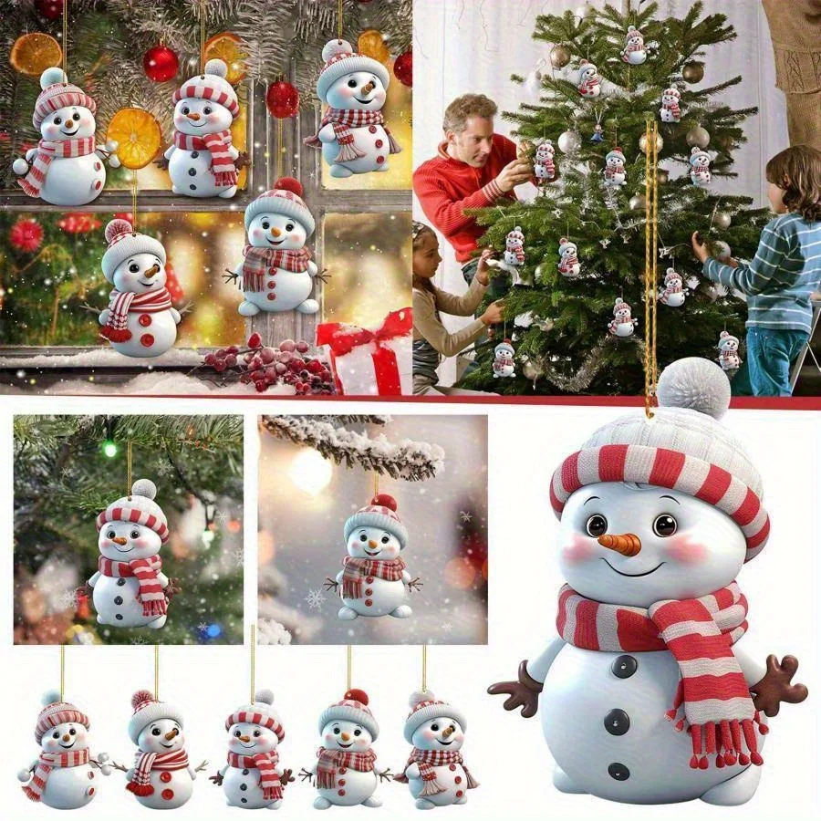 10pcs/5pcs Christmas Car Rearview Mirror Ornaments - Snowman Acrylic Hanging Decorations for Tree, Christmas Decorations