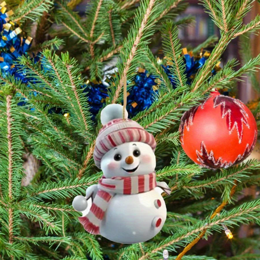 10pcs/5pcs Christmas Car Rearview Mirror Ornaments - Snowman Acrylic Hanging Decorations for Tree, Christmas Decorations
