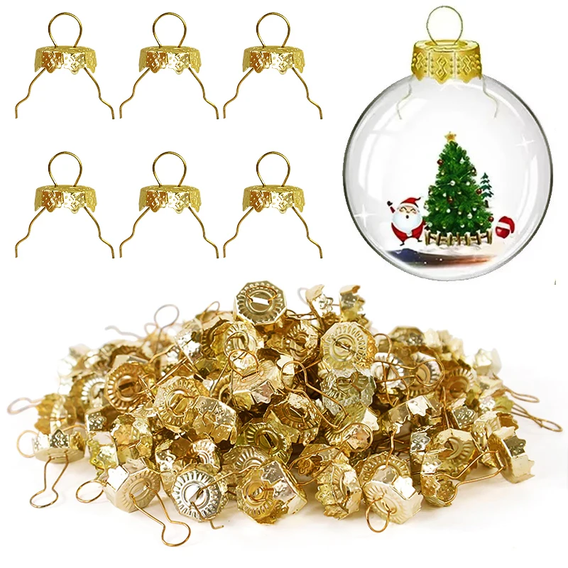 50/100pcs Round Christmas Ball Ornament Caps Gold Silver Removable Metal Hangers Cap Merry Xmas Decor For Home New Year Navidad