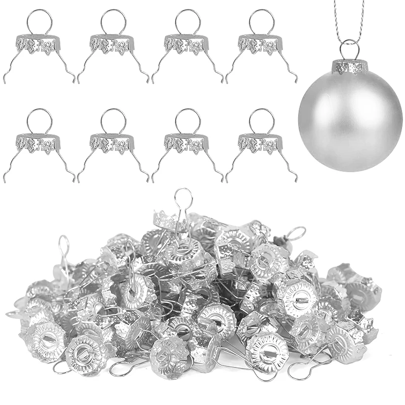 50/100pcs Round Christmas Ball Ornament Caps Gold Silver Removable Metal Hangers Cap Merry Xmas Decor For Home New Year Navidad
