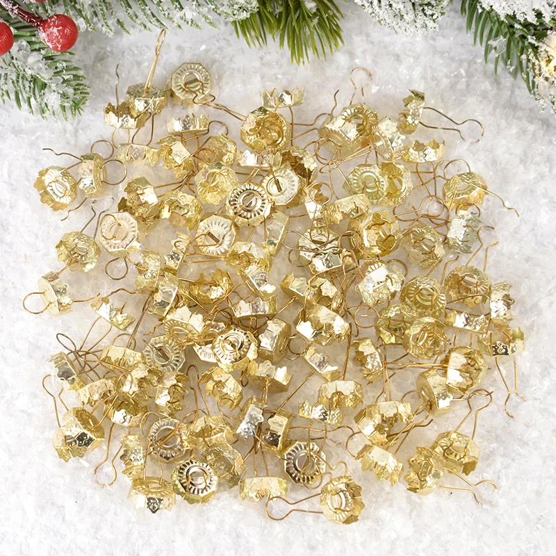 50/100pcs Round Christmas Ball Ornament Caps Gold Silver Removable Metal Hangers Cap Merry Xmas Decor For Home New Year Navidad
