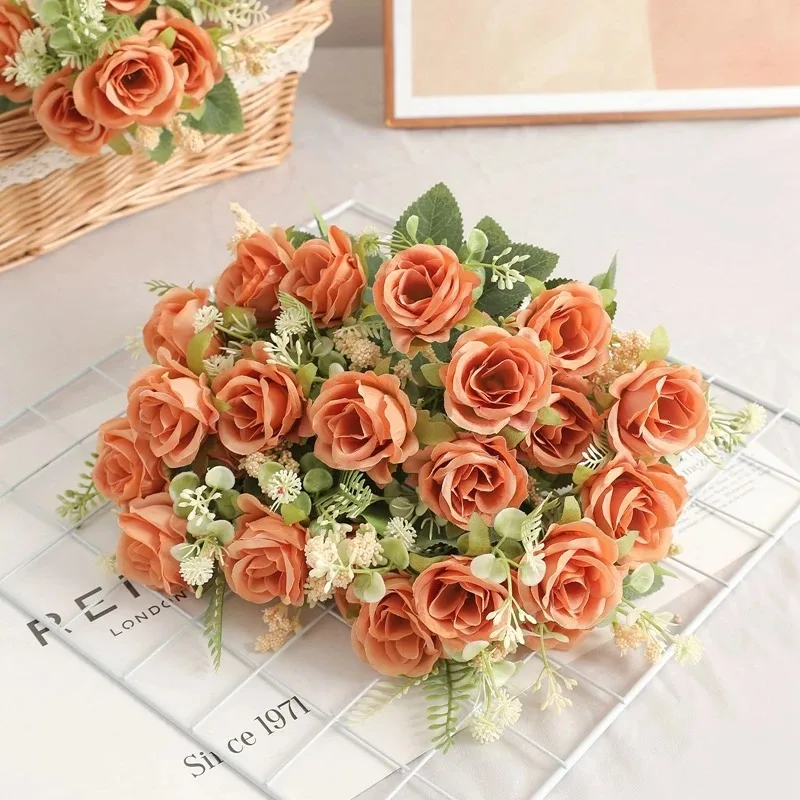 5Heads Artificial Rose Flower Bouquet For Living Home Room Decoration Christmas Garden Party Wedding Decor Outdoor Bride Bouquet