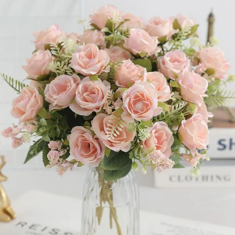 5Heads Artificial Rose Flower Bouquet For Living Home Room Decoration Christmas Garden Party Wedding Decor Outdoor Bride Bouquet