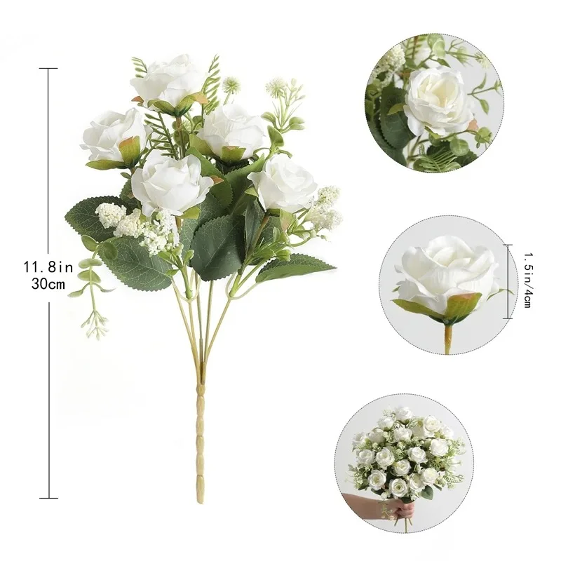 5Heads Artificial Rose Flower Bouquet For Living Home Room Decoration Christmas Garden Party Wedding Decor Outdoor Bride Bouquet