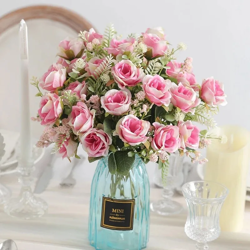 5Heads Artificial Rose Flower Bouquet For Living Home Room Decoration Christmas Garden Party Wedding Decor Outdoor Bride Bouquet