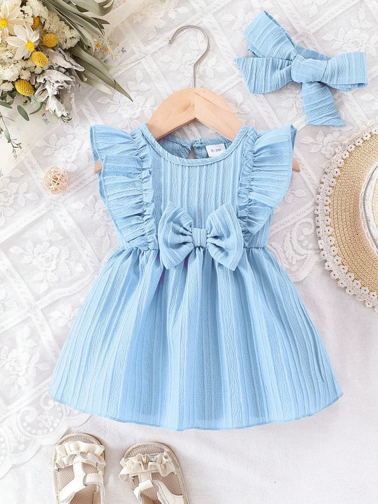 Newborn Baby Girl's Bow Sleeveless Christmas Dress Infant Cute Princess Birthday Party Dresses Toddler Clothing for 0-24 Months