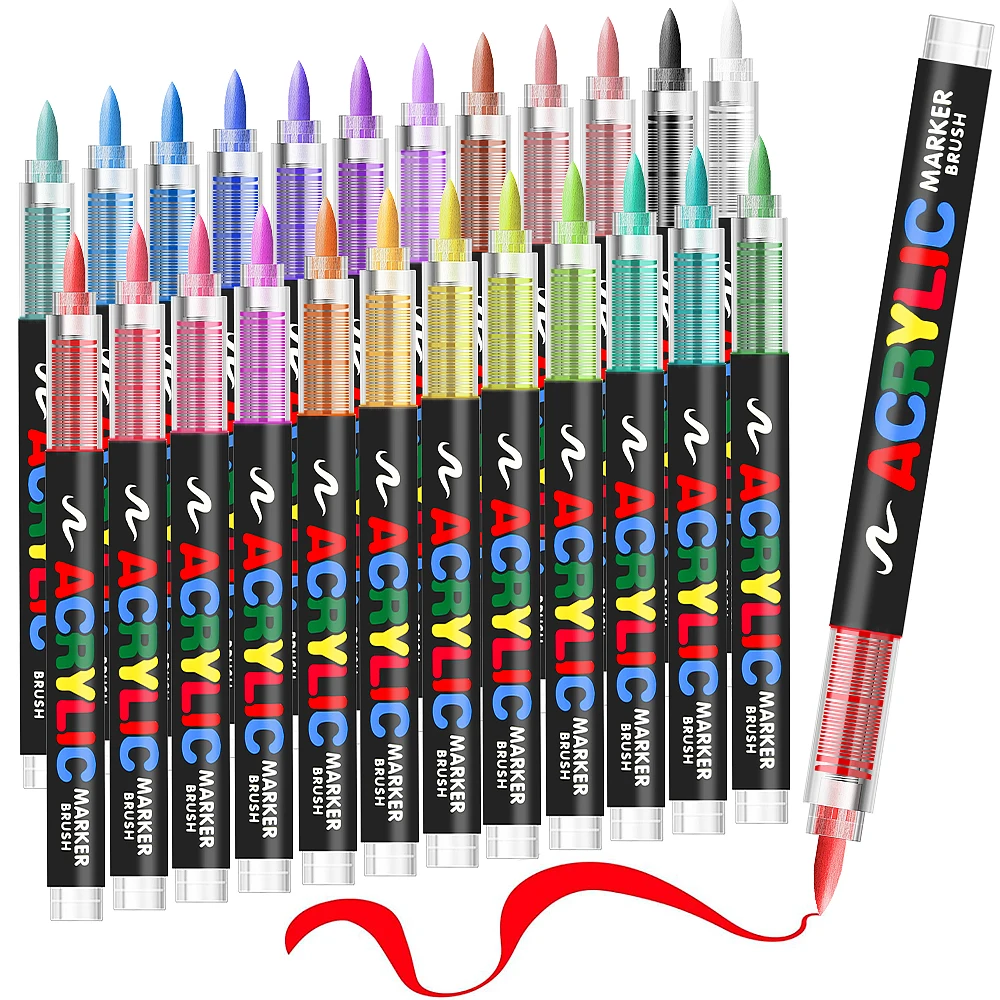 12-288 Colors Acrylic Paint Pen Marker Brush Tip Paint Marker For Rock Painting Wood Canvas Stone Christmas Gift DIY Craft