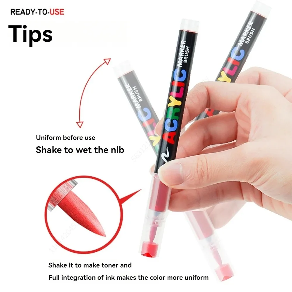 12-288 Colors Acrylic Paint Pen Marker Brush Tip Paint Marker For Rock Painting Wood Canvas Stone Christmas Gift DIY Craft