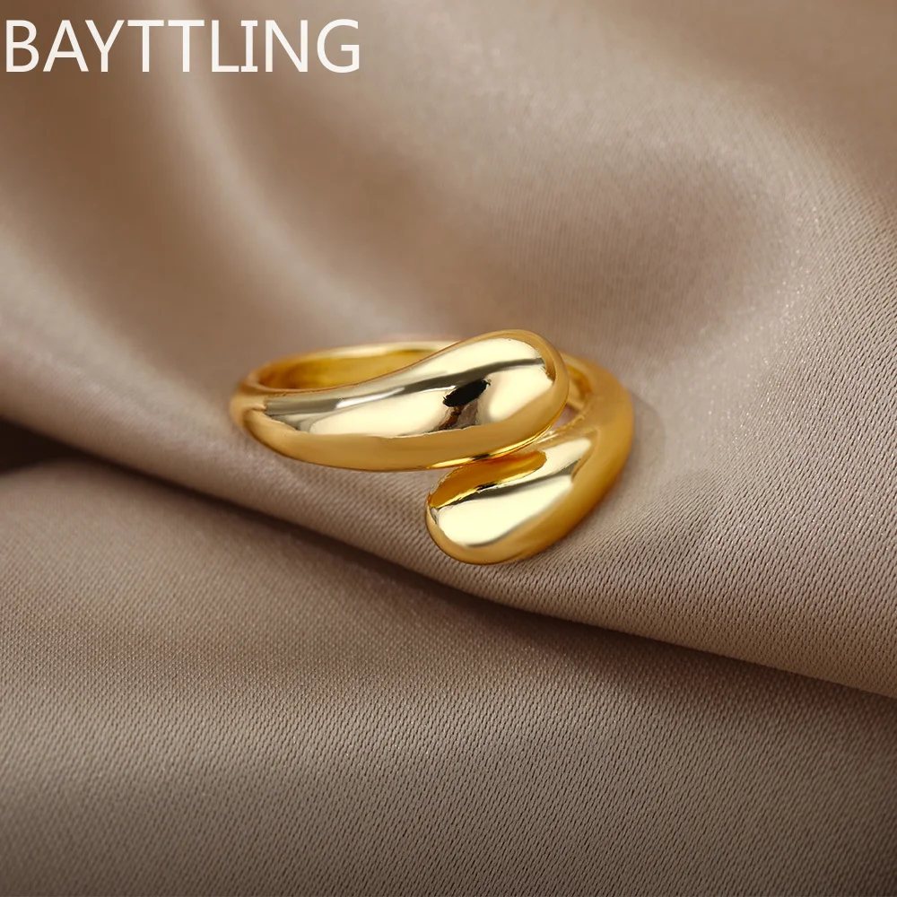 925 Sterling Silver 18K Gold Simple Open Teardrop Ring For Women Fashion Wedding Party Christmas Jewelry Gift