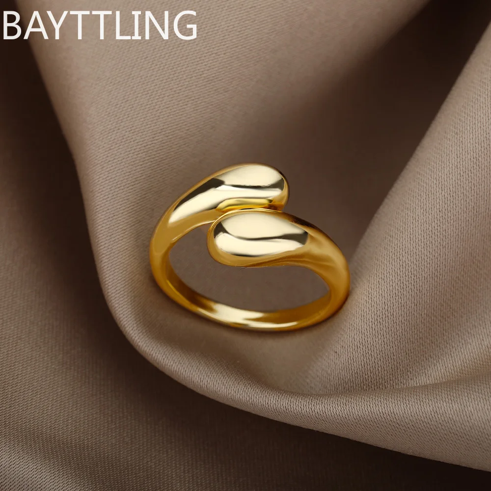 925 Sterling Silver 18K Gold Simple Open Teardrop Ring For Women Fashion Wedding Party Christmas Jewelry Gift