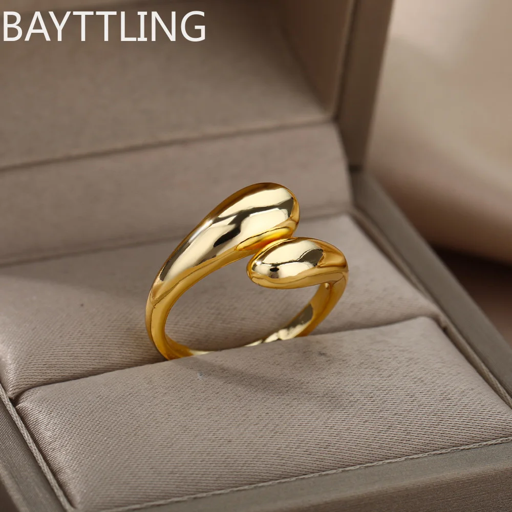 925 Sterling Silver 18K Gold Simple Open Teardrop Ring For Women Fashion Wedding Party Christmas Jewelry Gift