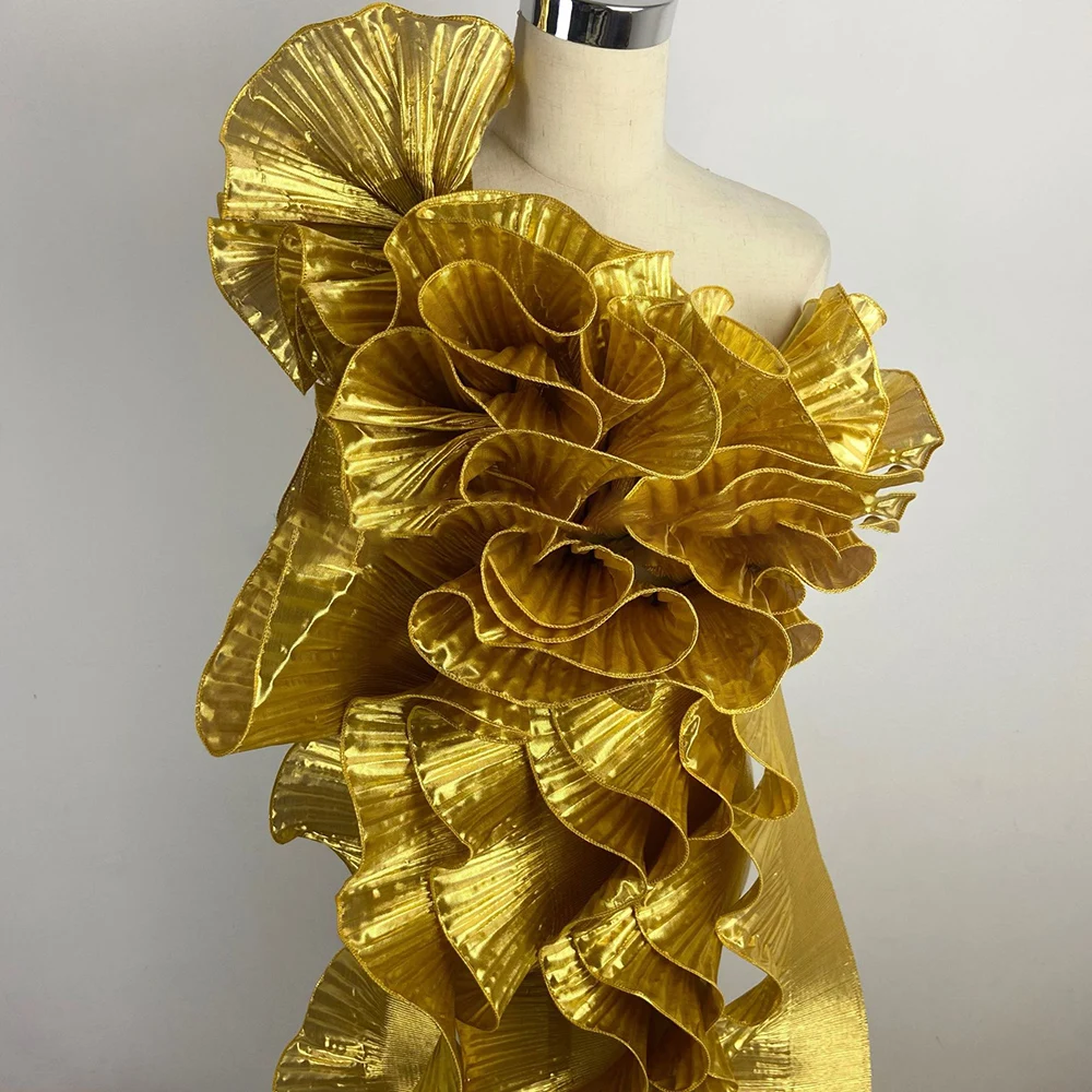 1Yard Multicolor Metal Wave Solid Pleated Ruffle Lace Fabric DIY Christmas Dance Clothing Festival Decoration Sewing Applique