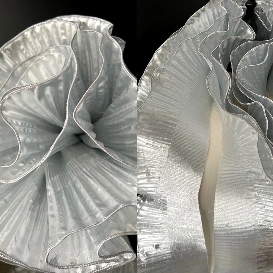 1Yard Multicolor Metal Wave Solid Pleated Ruffle Lace Fabric DIY Christmas Dance Clothing Festival Decoration Sewing Applique