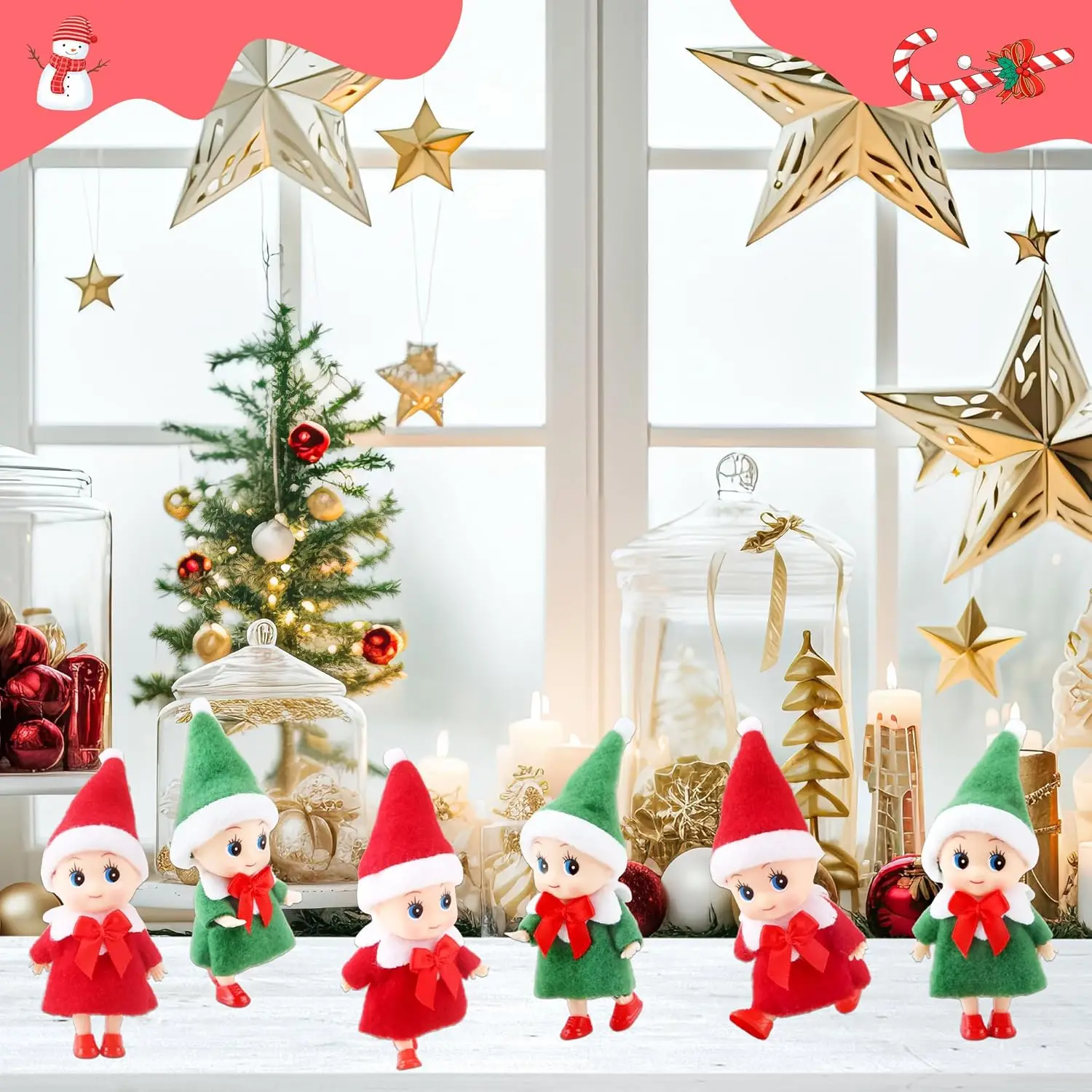 1PC Christmas Elf Doll with Bow Suspenders Elves Holiday Party Tabletop Knickknacks Decorative Props Christmas Decoration