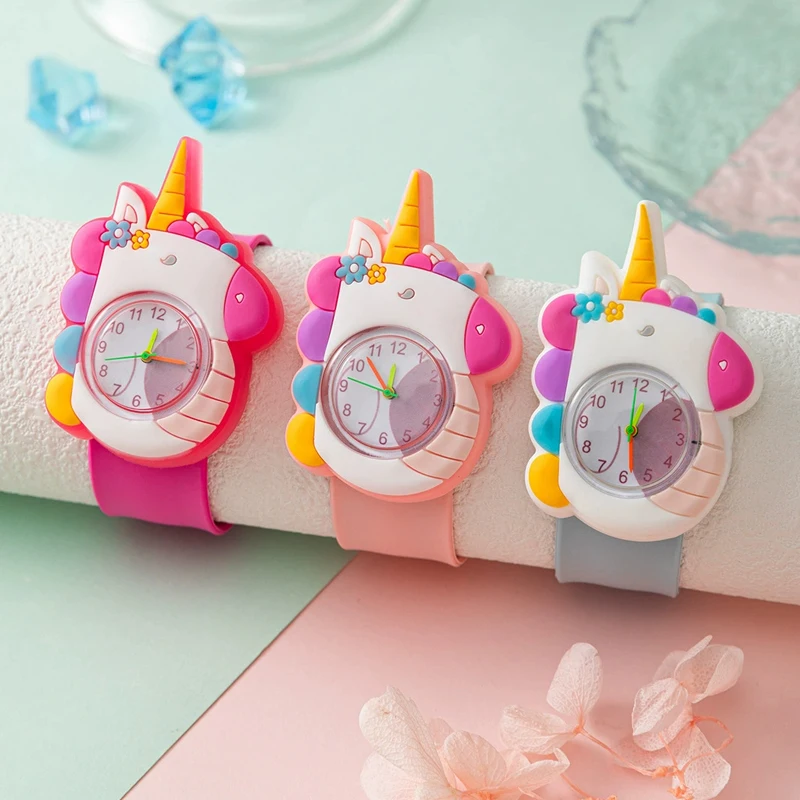 Cartoon Children Watches Baby Study Look The Time Toy Bracelet Kids Slap Watch for Boys Girls Birthday and Christmas Gift Clock