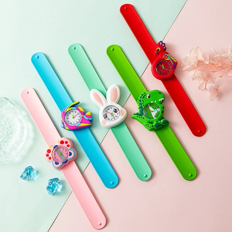 Cartoon Children Watches Baby Study Look The Time Toy Bracelet Kids Slap Watch for Boys Girls Birthday and Christmas Gift Clock