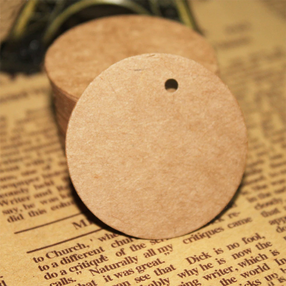 100Pcs Round Tags 3/4/5cm Circle Kraft Paper Blank Gift Tags Price Tags with Hole Hang Tag for Craft Birthday Wedding Christmas