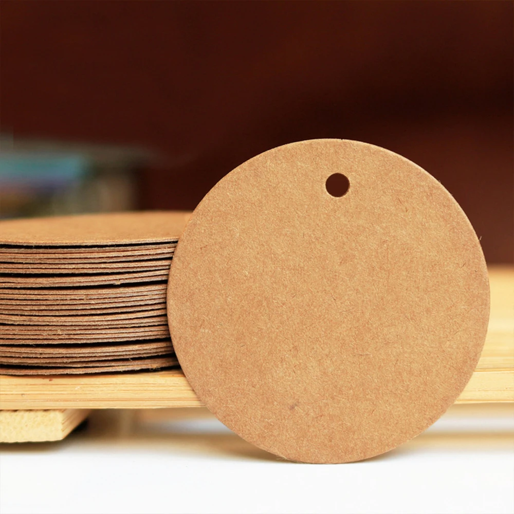 100Pcs Round Tags 3/4/5cm Circle Kraft Paper Blank Gift Tags Price Tags with Hole Hang Tag for Craft Birthday Wedding Christmas