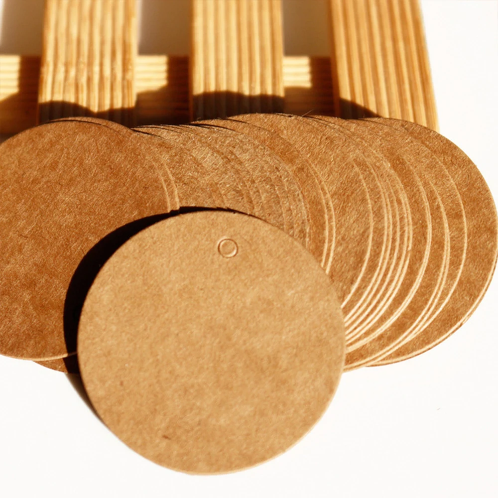 100Pcs Round Tags 3/4/5cm Circle Kraft Paper Blank Gift Tags Price Tags with Hole Hang Tag for Craft Birthday Wedding Christmas