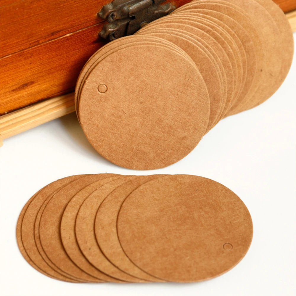 100Pcs Round Tags 3/4/5cm Circle Kraft Paper Blank Gift Tags Price Tags with Hole Hang Tag for Craft Birthday Wedding Christmas
