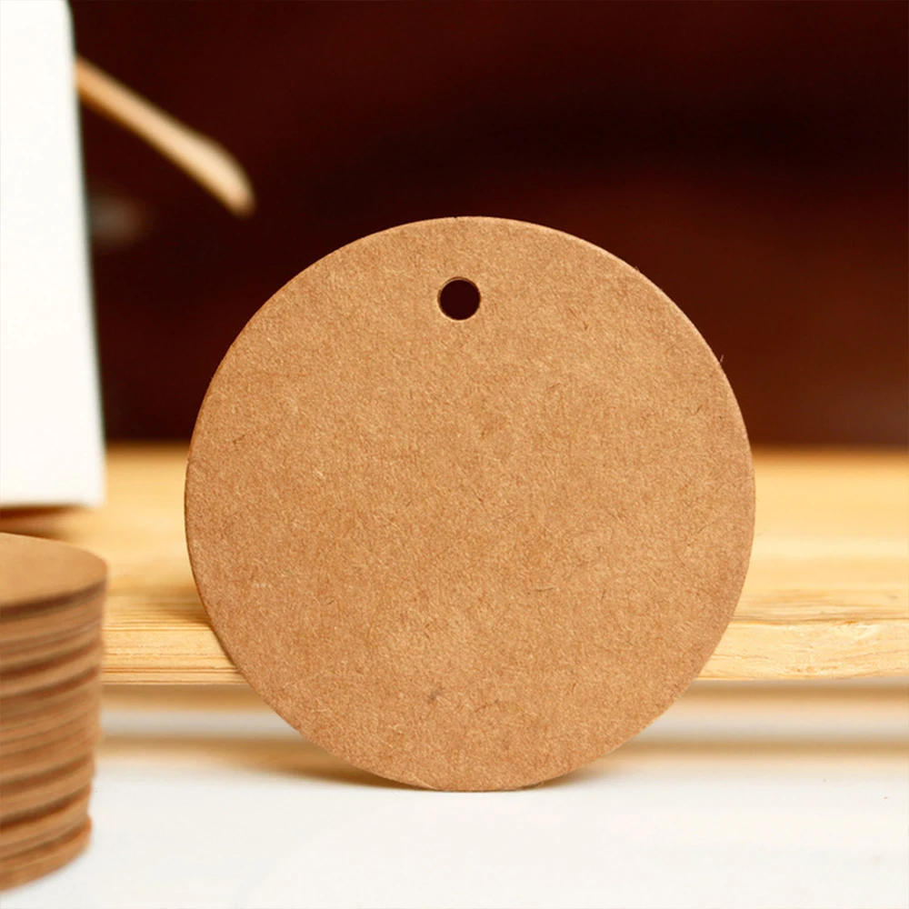 100Pcs Round Tags 3/4/5cm Circle Kraft Paper Blank Gift Tags Price Tags with Hole Hang Tag for Craft Birthday Wedding Christmas