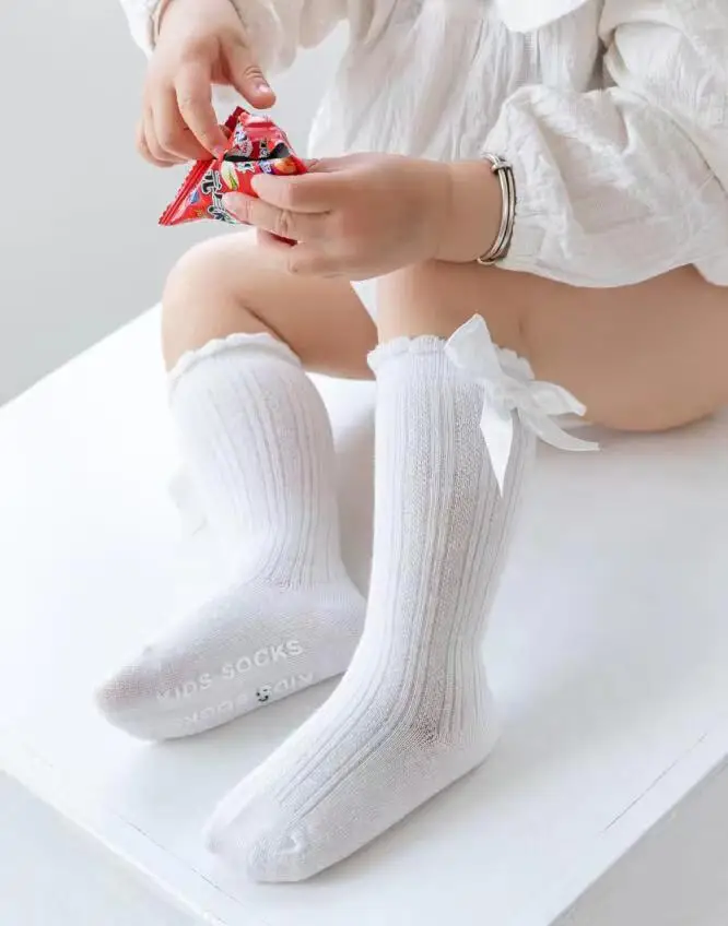 Red Bow Tie Knee High Tube Socks Girls' Christmas Stockings Infants Toddlers Soft Cotton Children Non Slip Floor Socks Baby Gift