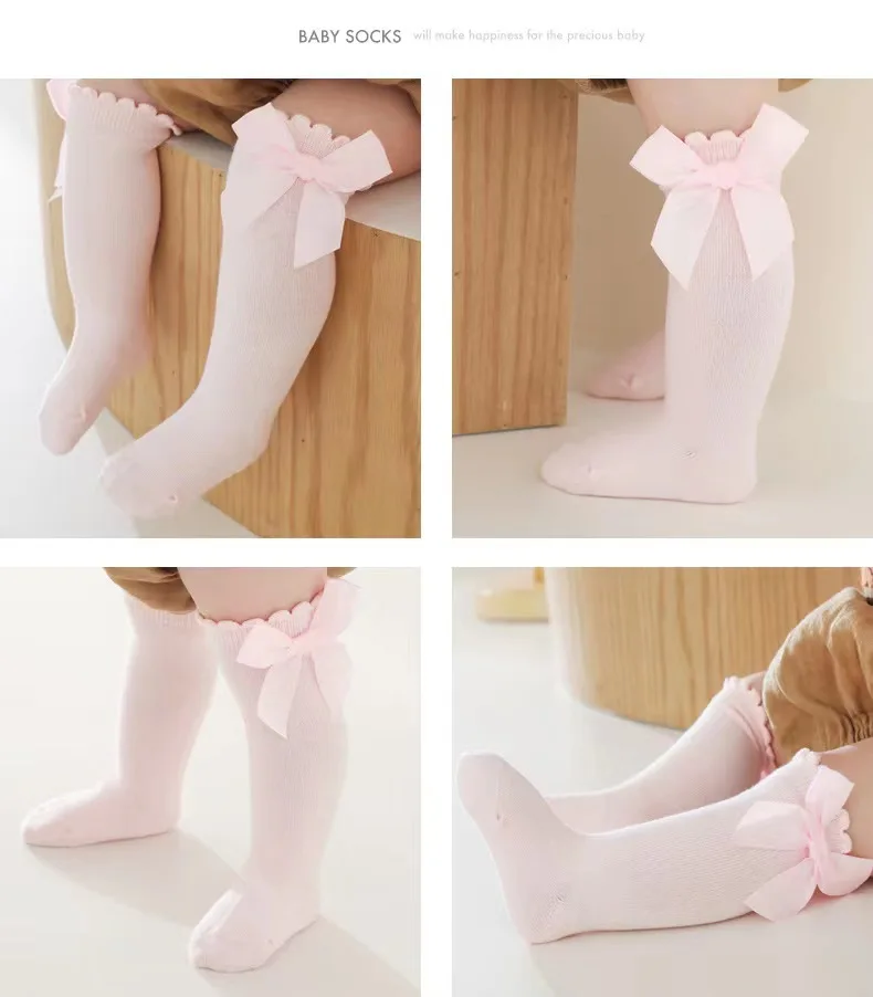 Red Bow Tie Knee High Tube Socks Girls' Christmas Stockings Infants Toddlers Soft Cotton Children Non Slip Floor Socks Baby Gift