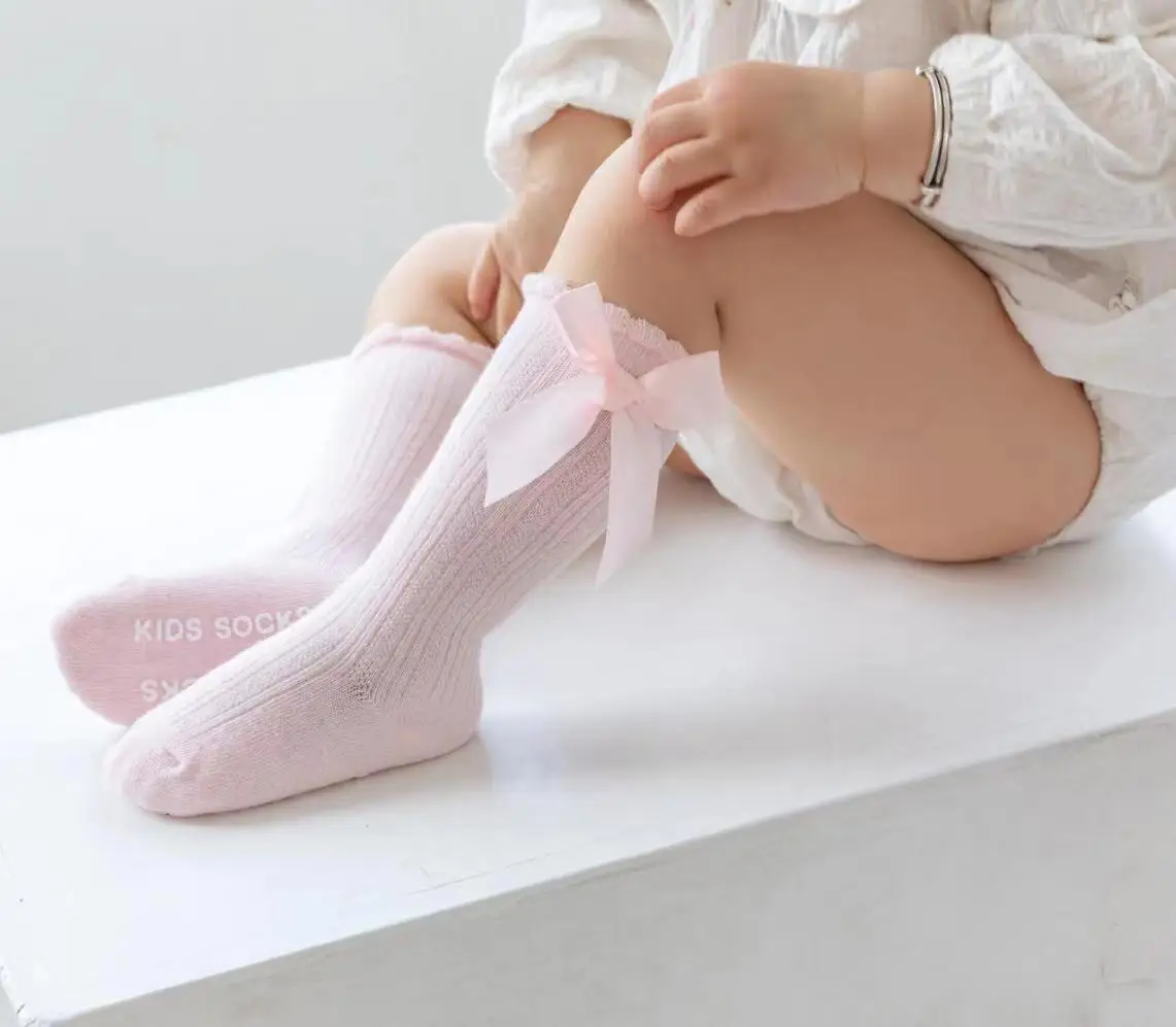 Red Bow Tie Knee High Tube Socks Girls' Christmas Stockings Infants Toddlers Soft Cotton Children Non Slip Floor Socks Baby Gift