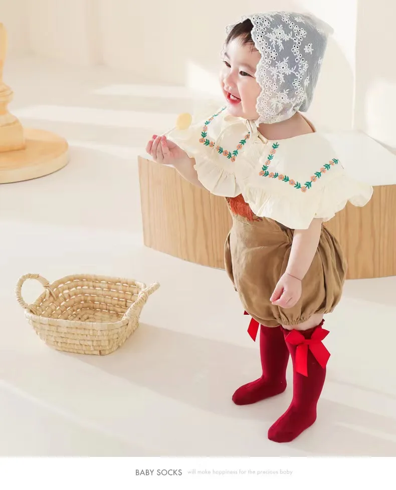 Red Bow Tie Knee High Tube Socks Girls' Christmas Stockings Infants Toddlers Soft Cotton Children Non Slip Floor Socks Baby Gift