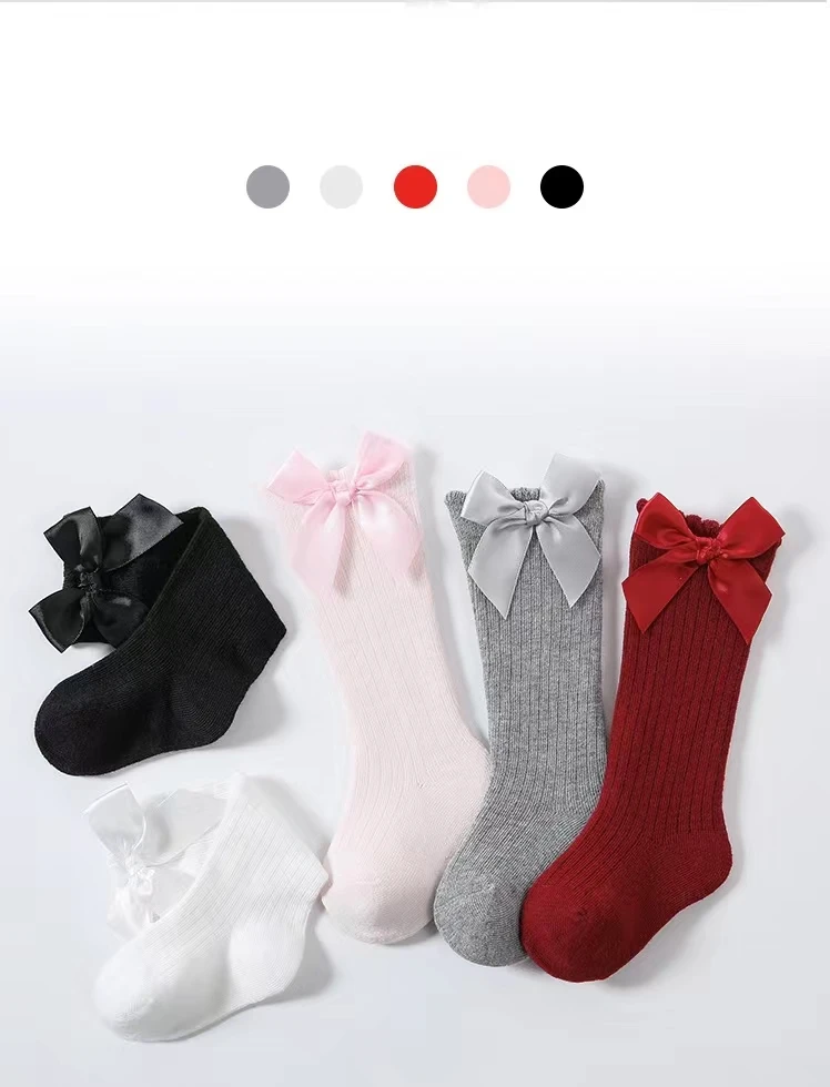 Red Bow Tie Knee High Tube Socks Girls' Christmas Stockings Infants Toddlers Soft Cotton Children Non Slip Floor Socks Baby Gift