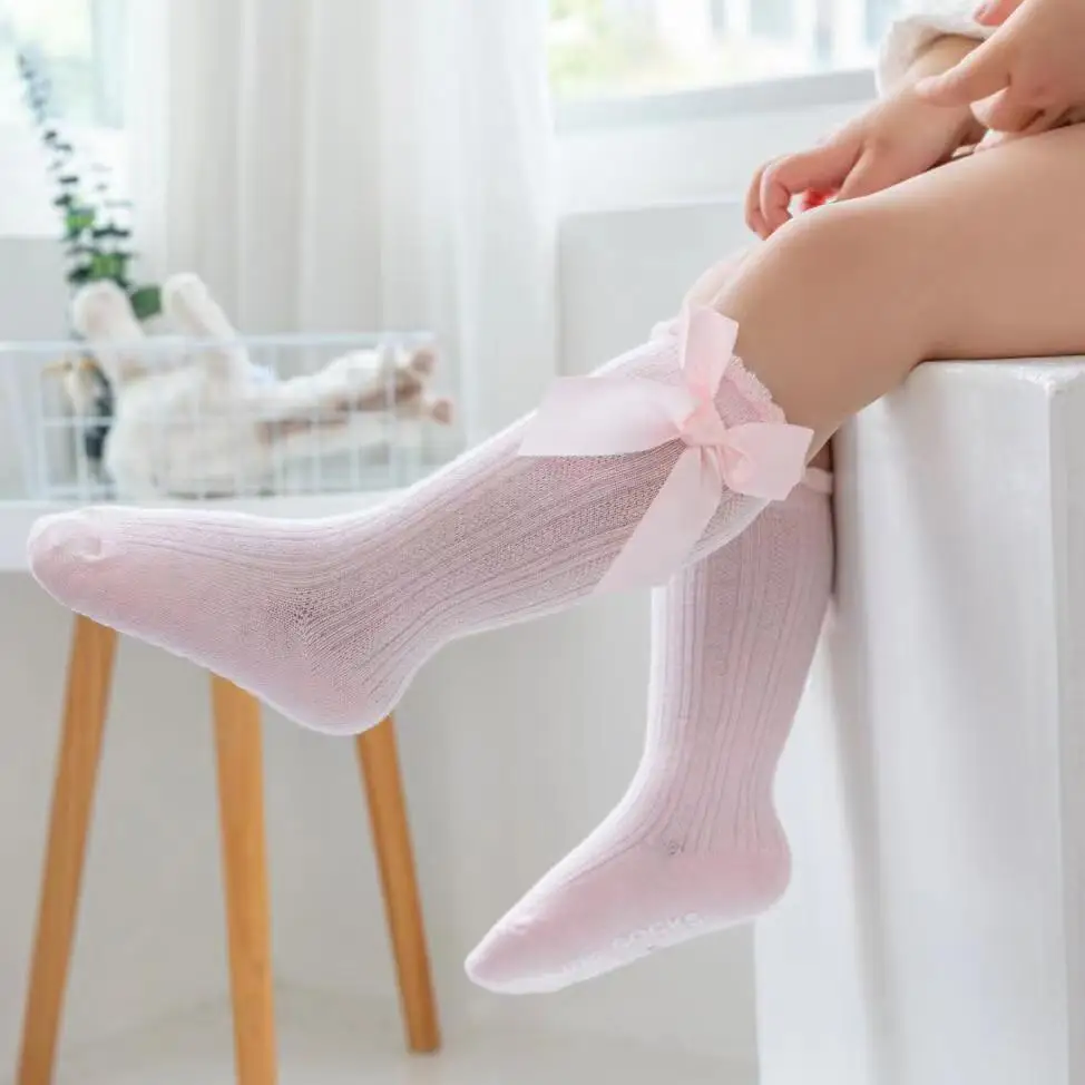 Red Bow Tie Knee High Tube Socks Girls' Christmas Stockings Infants Toddlers Soft Cotton Children Non Slip Floor Socks Baby Gift