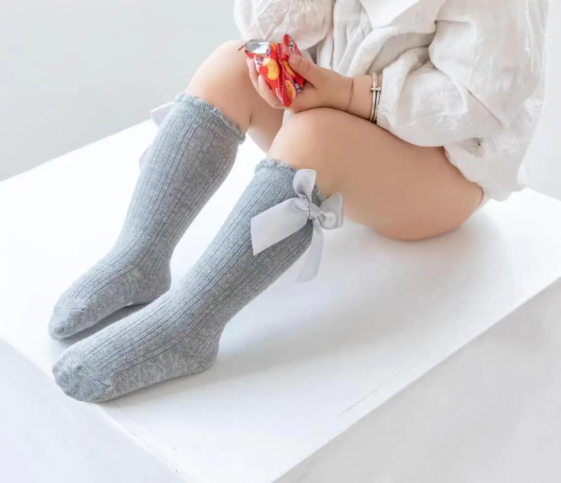 Red Bow Tie Knee High Tube Socks Girls' Christmas Stockings Infants Toddlers Soft Cotton Children Non Slip Floor Socks Baby Gift
