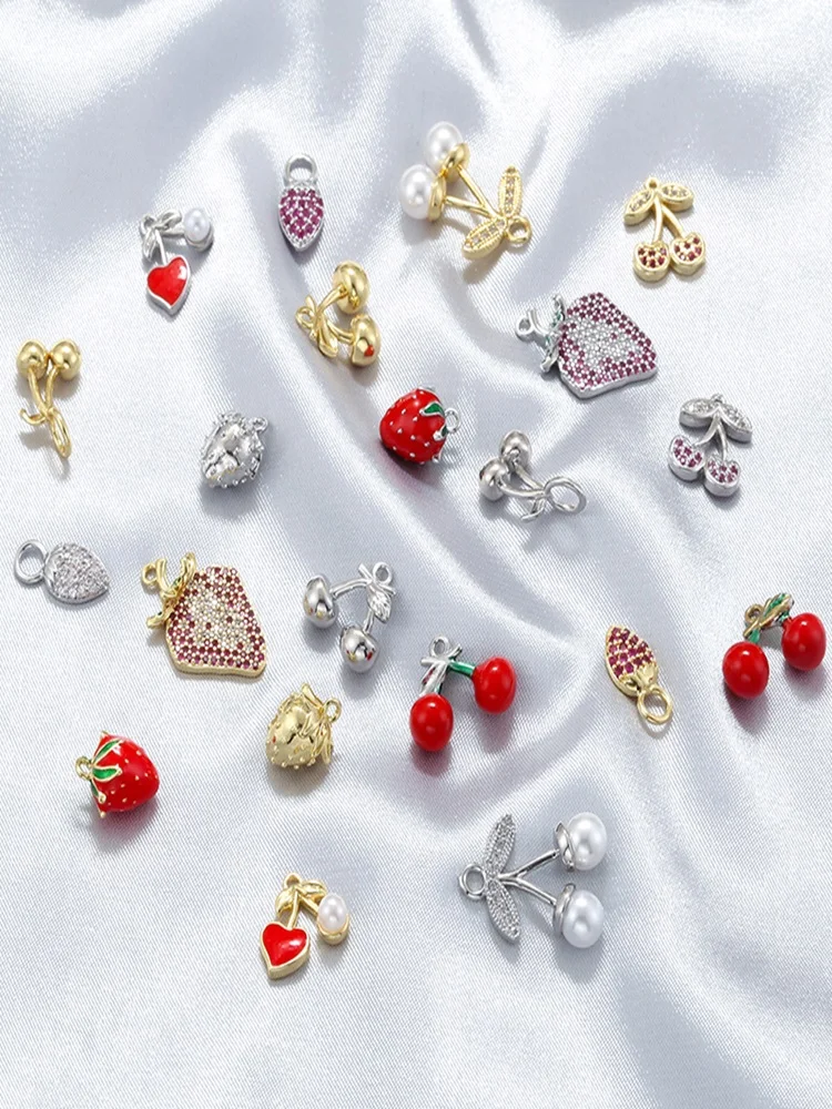 2Pcs/lot,Fashion Brass 18K Gold Plated Christmas Charm Cherry Strawberry Sweet Cute Jewellery for DIY Bracelet Necklace:VD1634