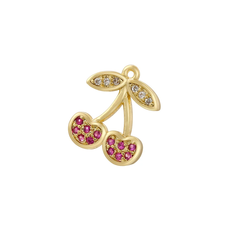 2Pcs/lot,Fashion Brass 18K Gold Plated Christmas Charm Cherry Strawberry Sweet Cute Jewellery for DIY Bracelet Necklace:VD1634