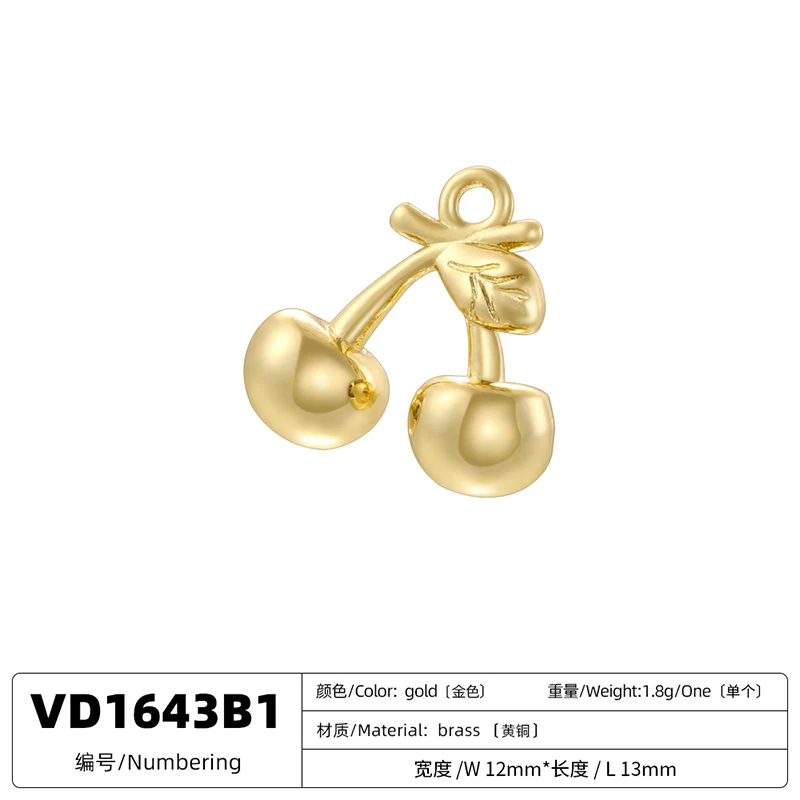 2Pcs/lot,Fashion Brass 18K Gold Plated Christmas Charm Cherry Strawberry Sweet Cute Jewellery for DIY Bracelet Necklace:VD1634