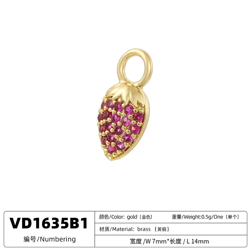 2Pcs/lot,Fashion Brass 18K Gold Plated Christmas Charm Cherry Strawberry Sweet Cute Jewellery for DIY Bracelet Necklace:VD1634