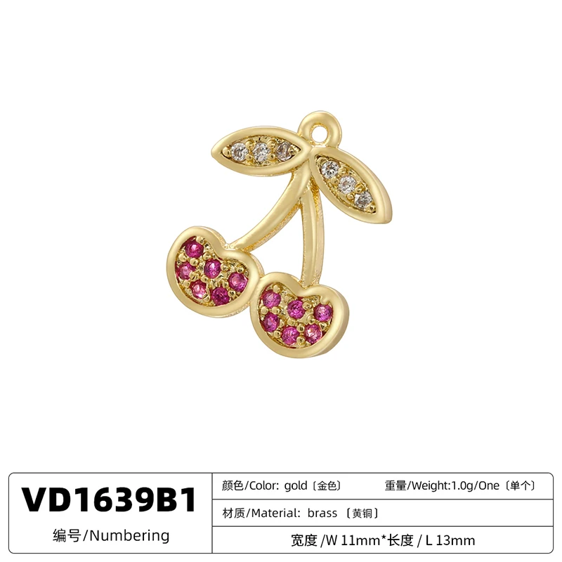 2Pcs/lot,Fashion Brass 18K Gold Plated Christmas Charm Cherry Strawberry Sweet Cute Jewellery for DIY Bracelet Necklace:VD1634