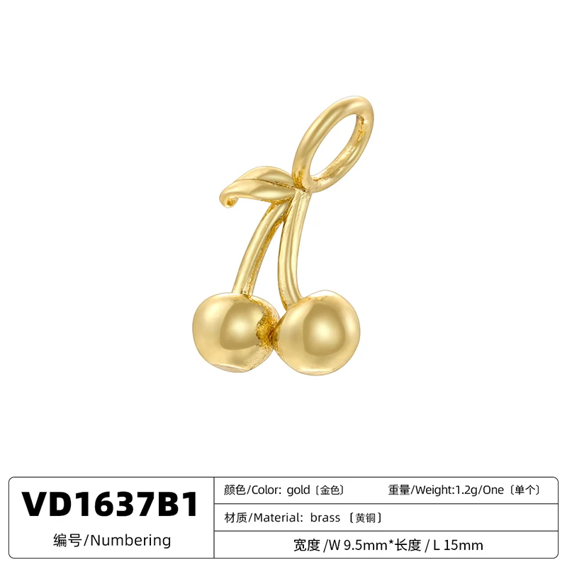 2Pcs/lot,Fashion Brass 18K Gold Plated Christmas Charm Cherry Strawberry Sweet Cute Jewellery for DIY Bracelet Necklace:VD1634