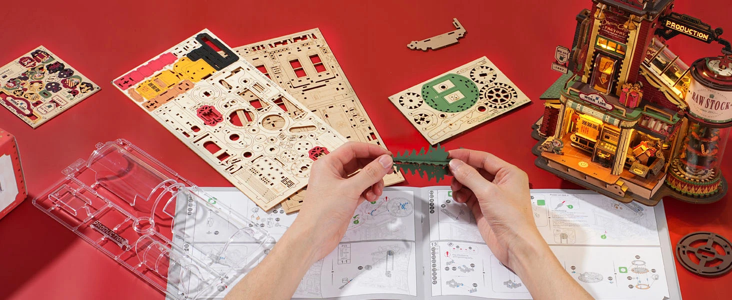 ROKR Dream Gift Factory 3D Wooden Puzzles Wooden Music Box Christmas Wooden Model Kits Build Best Gifts for Kids Adults