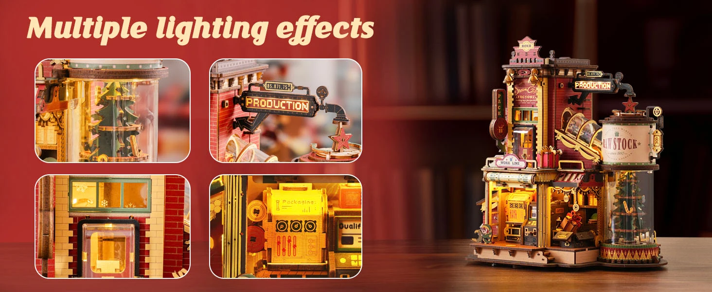ROKR Dream Gift Factory 3D Wooden Puzzles Wooden Music Box Christmas Wooden Model Kits Build Best Gifts for Kids Adults