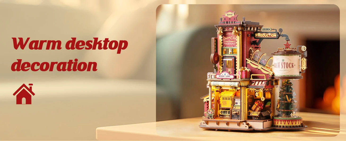 ROKR Dream Gift Factory 3D Wooden Puzzles Wooden Music Box Christmas Wooden Model Kits Build Best Gifts for Kids Adults