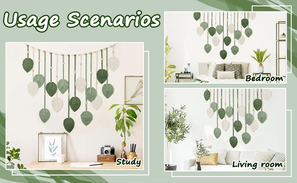120x75cm Bohemian Wall Hanging Leaves Tassels Tapestry Panel Macrame Green Leaf Chic Home Decor Ornaments Bedroom Christmas Gift