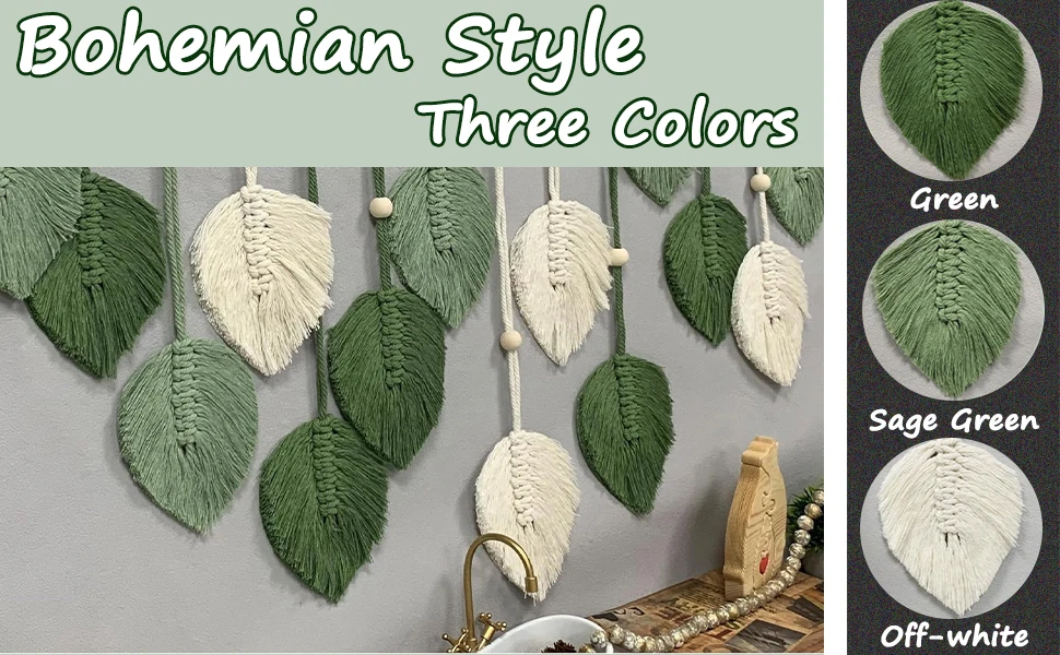 120x75cm Bohemian Wall Hanging Leaves Tassels Tapestry Panel Macrame Green Leaf Chic Home Decor Ornaments Bedroom Christmas Gift