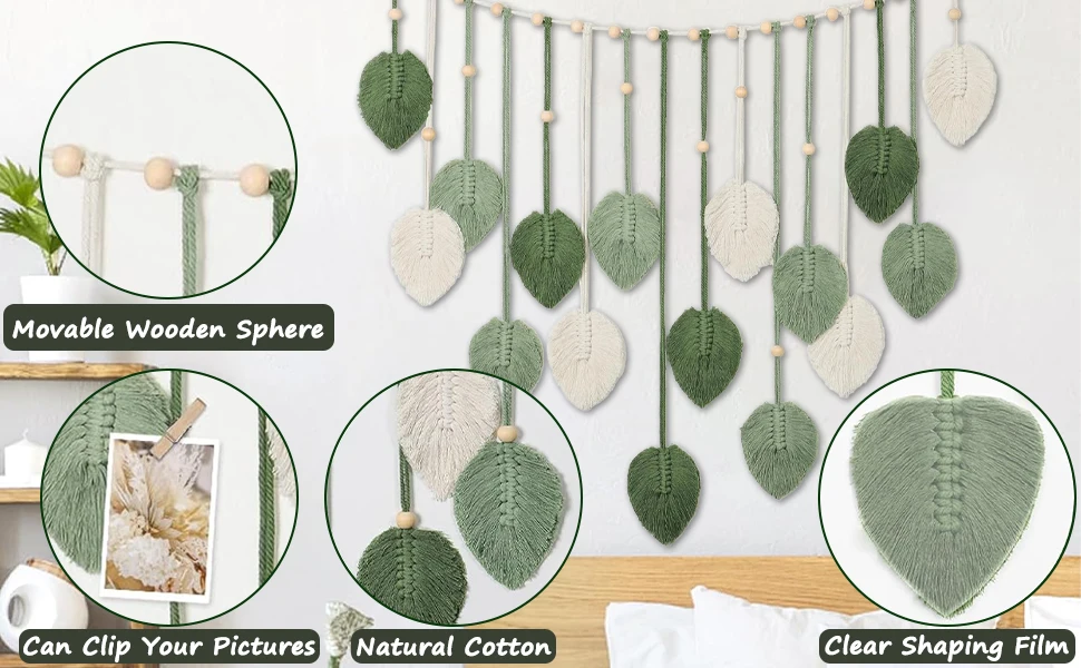 120x75cm Bohemian Wall Hanging Leaves Tassels Tapestry Panel Macrame Green Leaf Chic Home Decor Ornaments Bedroom Christmas Gift