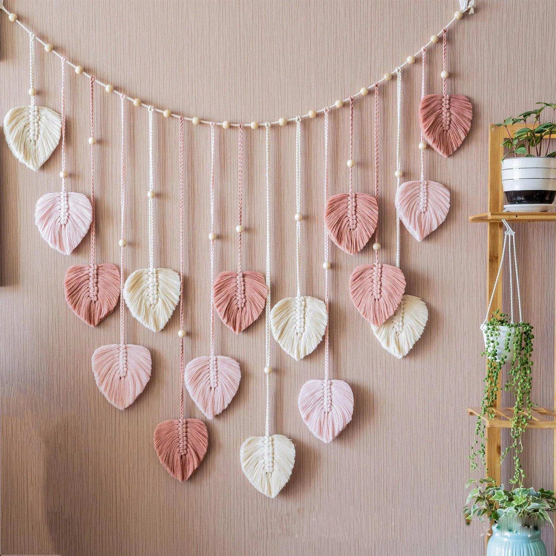 120x75cm Bohemian Wall Hanging Leaves Tassels Tapestry Panel Macrame Green Leaf Chic Home Decor Ornaments Bedroom Christmas Gift